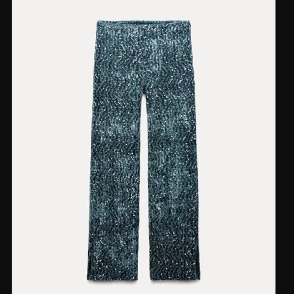 Zara Blue Patterned Straight Leg Pants
